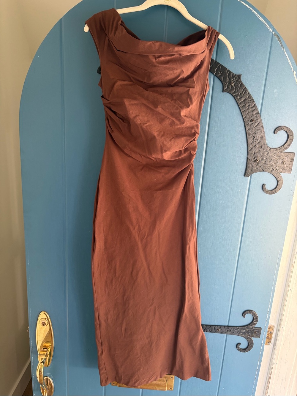 Elegant MNG  Brown Ruched Sheath Dress